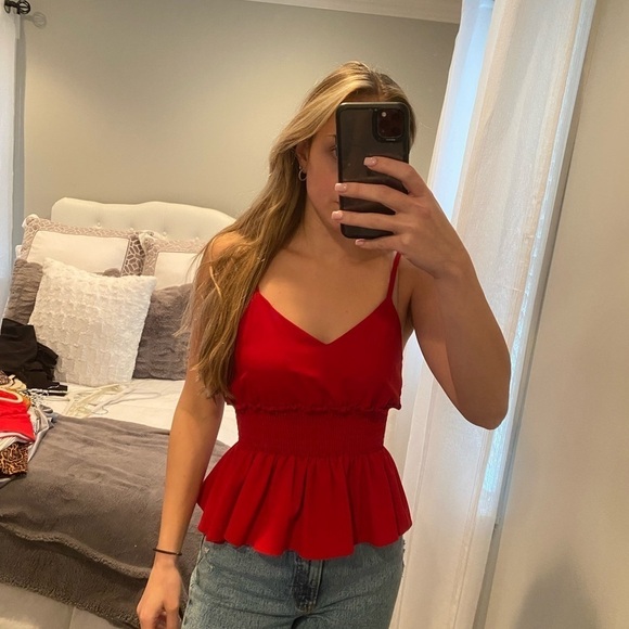 Red Peplum Tank Top - Picture 3 of 4